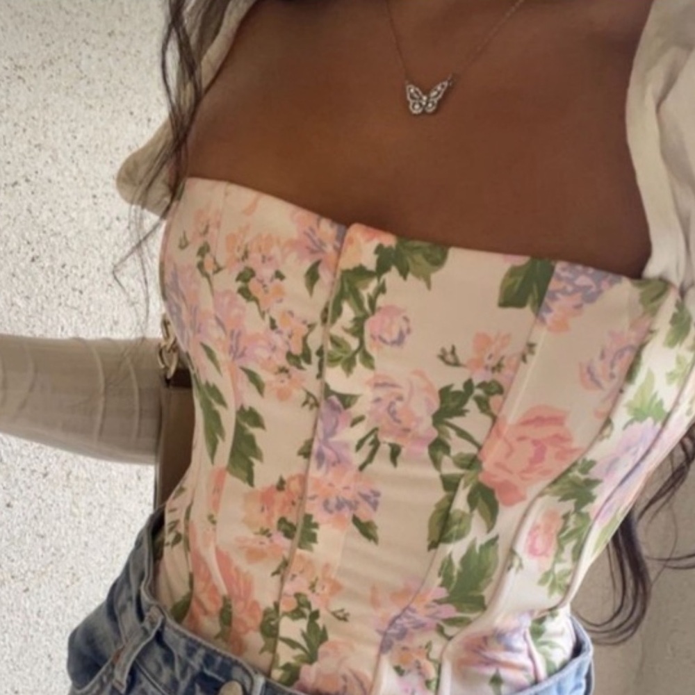 NWT Zara Floral Corset Top in Ivory Multi sz XS